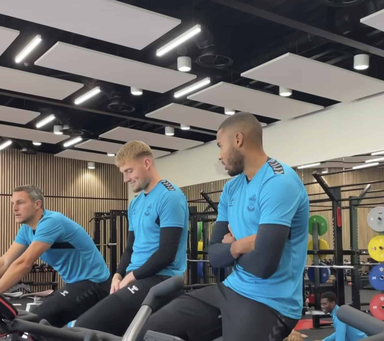 Southampton FC players in gymnasium
