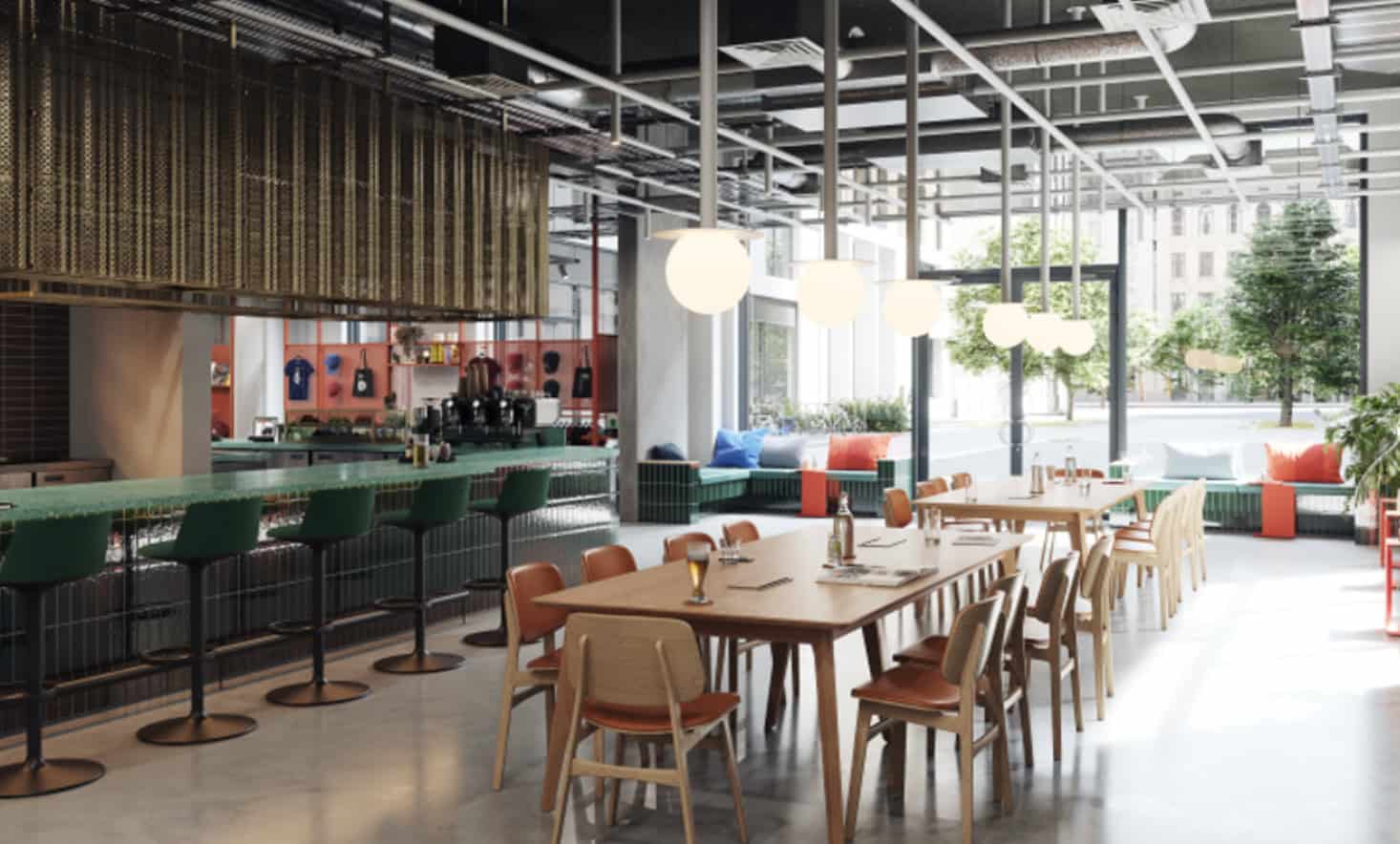 bar in Social HUB GLASGOW showing exposed ductwork and ventilation
