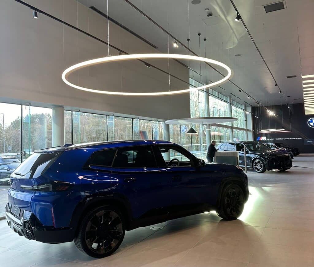 View inside the BMW Mini showroom featuring Gilberts JSL-T air diffuser in the ceiling