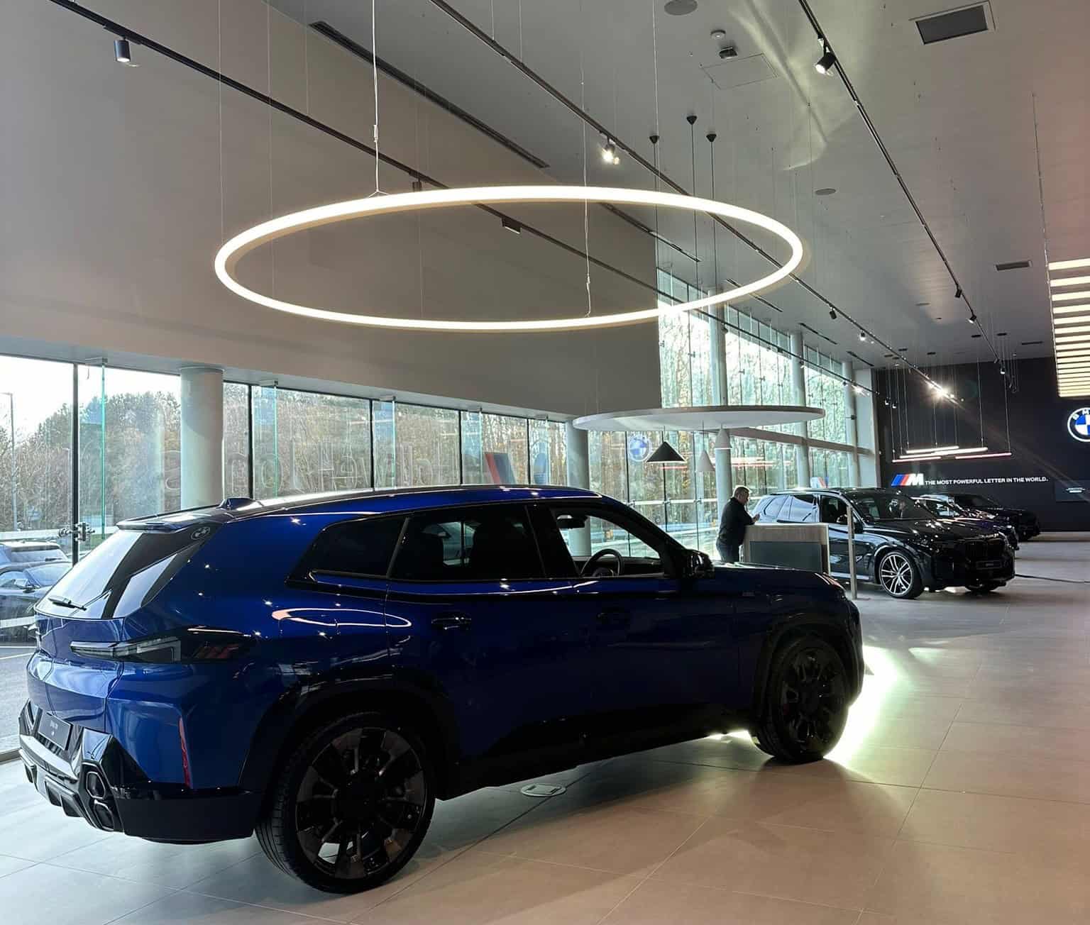 View inside the BMW Mini showroom featuring Gilberts JSL-T air diffuser in the ceiling