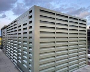 Silver acoustic louvre enclosure on rooftop